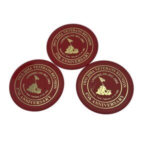 Iwo Jima Coasters Veterans Reunion 57th Anniversary Set Of 3 Red WWII USA  VTG
